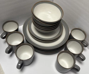 ⭐️ 19 Pc LOT Marks & Spencer Richmond Stoneware England Gray/ Brown Edge New WB - Picture 1 of 11