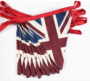 Vintage British Union Jack Textile Flag Cloth Fabric Bunting Retro Banner Flags
