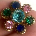 Vtg Signed Coro Flower Brooch Colored Rhinestones Cupcake Prong Settings Small