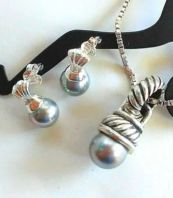 Juego de plata de ley perla gris Foto 1 de 4