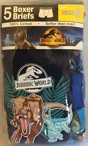 JURASSIC Park WORLD Boys Boxer Briefs 5 Pack - Size 8 100% Cotton - Picture 1 of 5
