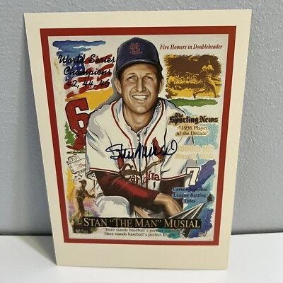 Stan Musial "The Man" Autographed 8x6 Postcard Print St. Louis Cardinals MLB HOF - Image 1 of 4