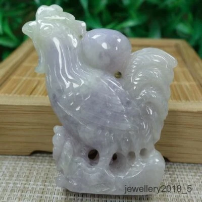 Certified  Lavender 100% Natural A Jadeite jade Pendant~Chicken 金鸡报福 - Image 1 of 4