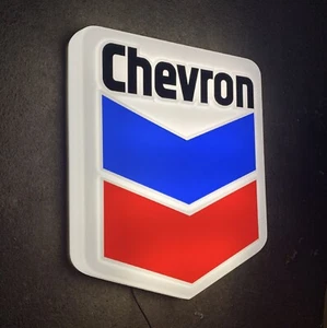 CHEVRON GASOLINE LED LIGHT BOX GARAGE GAS OIL ADVERTISING WALL SIGN AUTOMOBILIA - Picture 1 of 24
