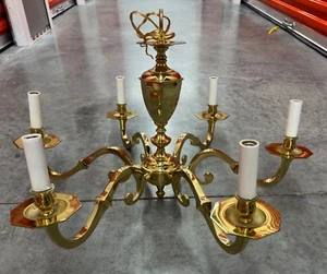 Vintage brass 6-arm ceiling-mount lamp - Picture 1 of 7