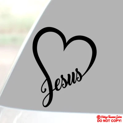 JESUS HEART Vinyl Decal Sticker Car Window Wall Bumper God Love Christ Bible Jdm - Image 1 of 2