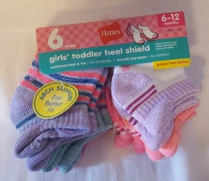 Hanes Girls' Toddler Heel Shield Socks - 6-12 Months - 6 Pk - Multi-Colors - NWT - Picture 1 of 2
