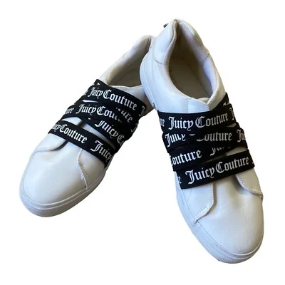 Zapatillas deportivas Juicy Couture para mujer 7 blancas JC-Carrie negras con dije logotipo sin cordones Foto 1 de 4