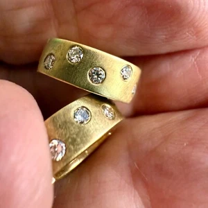 14K Yellow Gold 4.5 mm Wide Diamond .30ct TW Huggie Hoop Earrings 5.6 grams - Picture 1 of 19