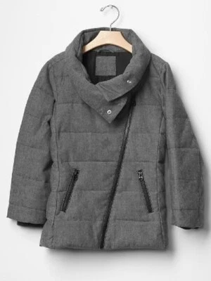 CHAQUETA ABRIGO DE INVIERNO USADO EN EXCELENTE ESTADO GAP NIÑAS TALLA 10 NEGRO GRIS TWEED MOTO PUFFER Foto 1 de 4