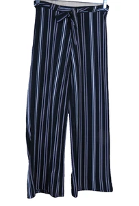 Hot Kiss Y2K Womens M Navy Blue Striped Palazzo Wide Leg Pull-on Elastic Waist - Picture 1 of 10