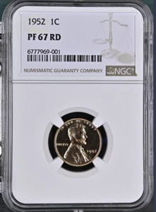 1952 Proof Lincoln Wheat Cent NGC PF 67 RD - Picture 1 of 2