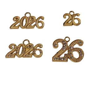2026 Gold Rhinestone Bling Drop Date Year Charm for Graduation Tassel 26 Grad - Picture 1 of 9