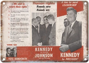 JFK John F. Kennedy Johnson for President Pamphlet 12" x 9" Retro Metal Sign - Picture 1 of 1