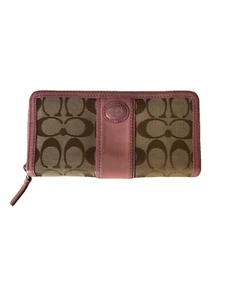 Vintage Coach Pink Leder Signature Canvas Zip rund lange Brieftasche - Bild 1 von 7