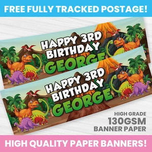 PERSONALISED DINOSAUR BIRTHDAY BANNER PARTY DECORATION BANNERS - Picture 1 of 3