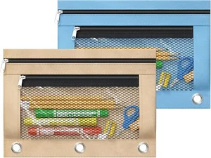 2 Pack Pencil Pouch for 3 Ring Binder, Binder Pencil Pouch with Zipper, Double P - Picture 1 of 7