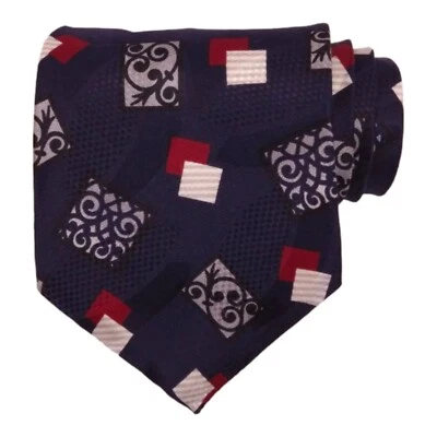 Винтажный мужской КОРОТКИЙ шелковый темно-синий абстрактный галстук в стиле ар-деко Oscar de la Renta США - Изображение 1 из 4