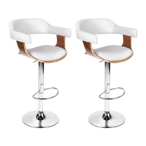 Artiss 2x Bar Stools Kitchen Counter Stool Gas Lift Leather w/Armrest White - Picture 1 of 7