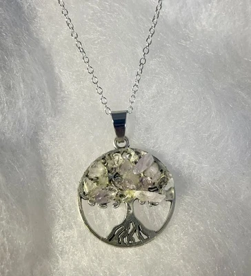 COLGANTE ÁRBOL DE LA VIDA AMATISTA NATURAL Y SINTÉTICA CON ALEACIÓN Y ACERO INOXIDABLE Foto 1 de 3