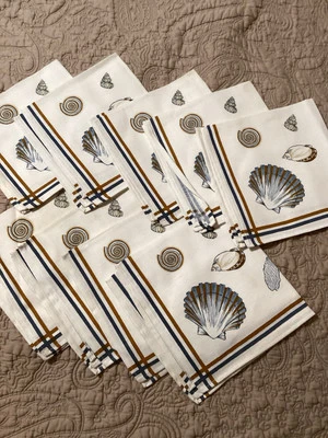 9 Dinner Napkins Linen Beachy Seashell Tropical Print 16.5” Square NEW - Image 1 of 4
