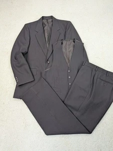 Suit Mens 38R 31x30 Brown Pinstripe 3 Piece Jacket Vest Pants Vintage Polyester - Picture 1 of 24