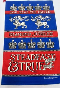 2012 QUEEN ELIZABETH II Diamond Jubilee Red White Blue Cotton Souvenir TEA TOWEL - Foto 1 di 7