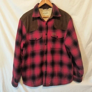 Vintage Field &Stream Fleece Line Shacket Sz M Red Plaid Flannel Mackinaw Style - Picture 1 of 16