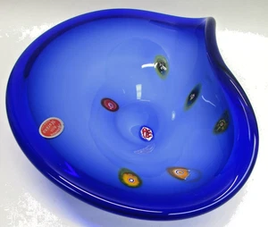 Lavorazione Arte Murano Bowl Blue Blown Glass Millefiori Galaxy Raised Side - Picture 1 of 7