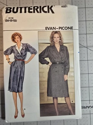 Vestido de diseño años 80 Evan-Picone doble botonadura patrón 4681 talla 14 16 18 sin cortar Foto 1 de 2