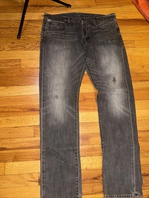 Ralph Lauren Denim Supply Slim Ripped  Faded BlackJeans Whiskers DISTRESSED POLO - Image 1 of 4