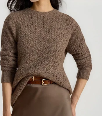 Lauren Ralph Lauren Women Alpaca Sweater Herringbone taupe Brown Fishermen $190 - Image 1 of 4