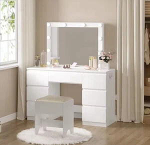 Elegant LED Vanity Dressing Table with Mirror & Stool – Makeup Desk Organizer - Picture 1 of 6