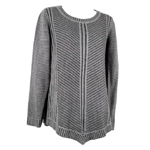 AB Studio Sweater Womens Small Gray Round Neck Long Sleeve Chevron Knit Pullover - Picture 1 of 10