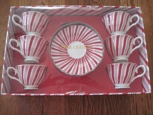Juego de 6 tazas y platillos Demitasse a rayas de menta Park Chateau de porcelana nuevo en caja - Imagen 1 de 4