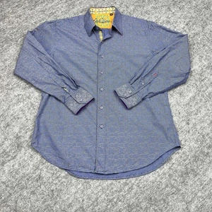 Robert Graham Dress Shirt Mens Large Blue Geometric Long Sleeve Contrast Cuff - Picture 1 of 16