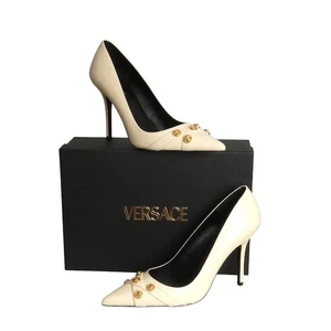 VERSACE- NIB Ivory Leather Medusa Spike Heel Pumps, Size 39 - Picture 1 of 6