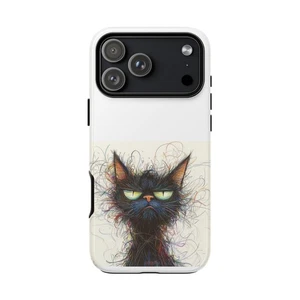 Angry Cat iPhone Case 17 Pro Max Air 15 16 Grumpy Black Cat Funny Fuzzy Lover - Picture 1 of 5