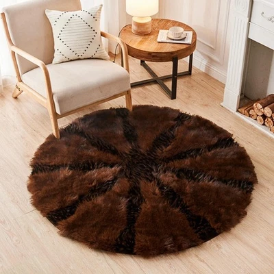 6ft Brown Round Faux Fur Rug Modern Area Rug Machine Washable Plush Shag Rug ... - Image 1 of 4