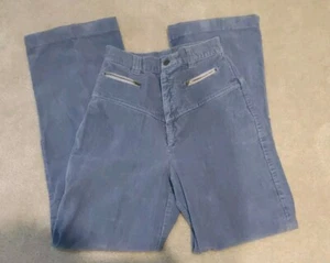 Pantalone donna vintage Sears blu velluto a coste taglia 4 anni 70 vita alta fondo a campana flair - Foto 1 di 23