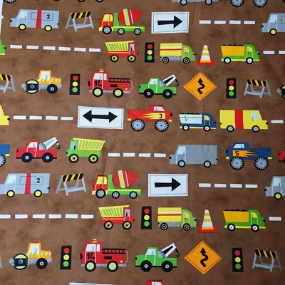 Ten Little Things By Jenn Ski for Moda Fabric - Brown Trucks Transportation 5 Yd - Image 1 of 3