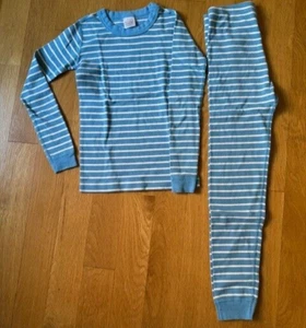Girls Hanna Andersson Size 140 / 10 EEUC Blue Striped Long Sleeve Pajama Set Pjs - Picture 1 of 2
