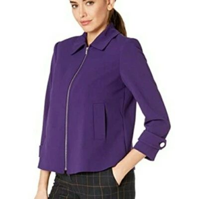 Chaqueta para mujer Calvin Klein crepé cremallera frontal púrpura talla 10 nueva sin etiquetas Foto 1 de 4