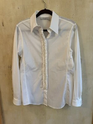 YSL BY TOM FORD VTG CLASSIC RUFFLE IVORY WHITE SZ 44(10) BLOUSE SHIRT ITALY - Image 1 of 4