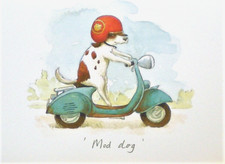Art Greeting Card Alison Friend Vespa Motor Scooter Ride Dog Travel Two Bad Mice