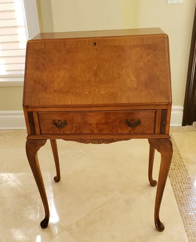 Antique 1800s French Mahogany Maple Burl Wood Secretary Drop Front Writing Desk Cover