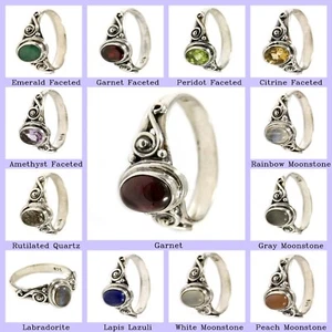 Regalo para mujer Joyería Banda Anillo Plata de Ley 925 Piedras Preciosas Esmeralda Natural - Imagen 1 de 30