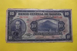 1928Julio20 Diez Bolivianos $10 Banco Central De Boliv J2 Circulated #062188 16 - Picture 1 of 2