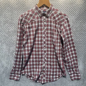ZARA MENS SHORT SIZE M CHECK PATTERN RED COLLARED LONG SLEEVE BUTTON UP - Picture 1 of 8