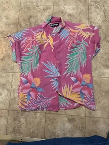 Vintage Stoplight California Hawaiian Shirt Button-Up Tropical Magenta - Picture 1 of 5